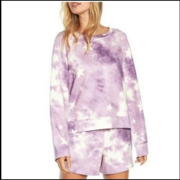 NEW! WILDFOX Tie Dye Stars Matching Sweatshirt & Shorts Set Purple White XXL - Picture 2 of 14
